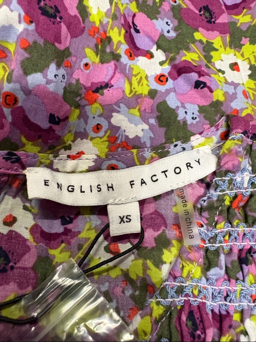 NWT English Factory Floral Smocked Midi Dress - XS purple multi - Picture 8 of 8